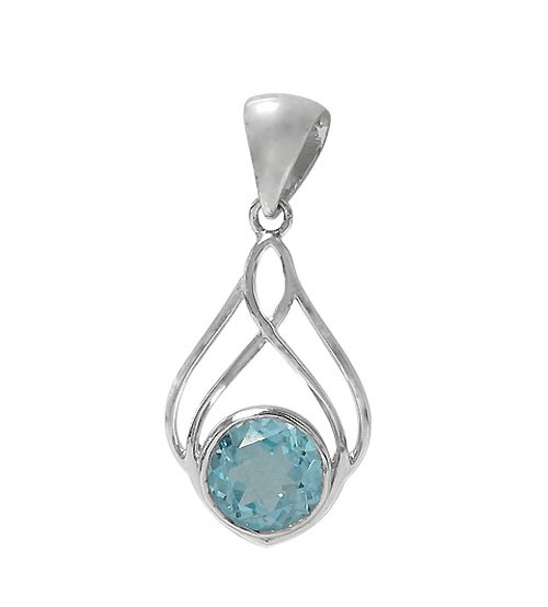 Round Blue Topaz Pendant, Sterling Silver